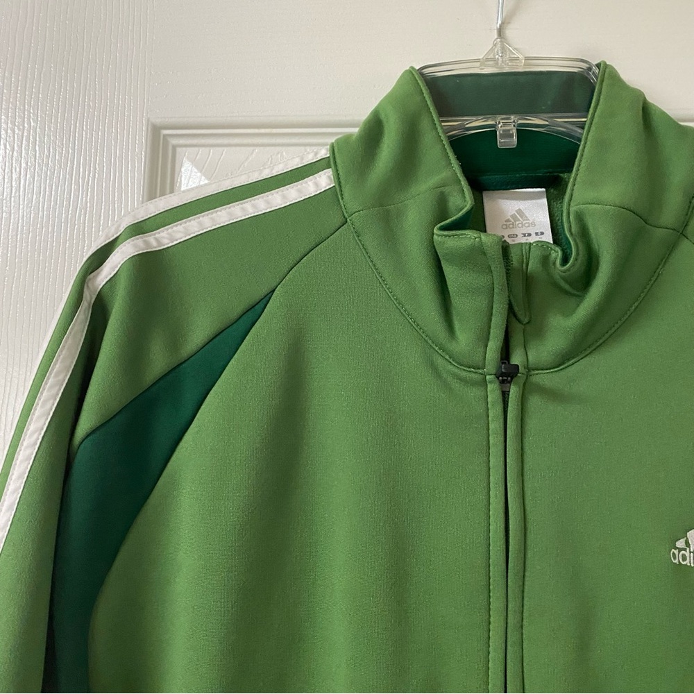 Vintage Y2K Adidas Medium Green & White Zip Up Climawarm Soccer Track Jacket - Picture 6 of 14